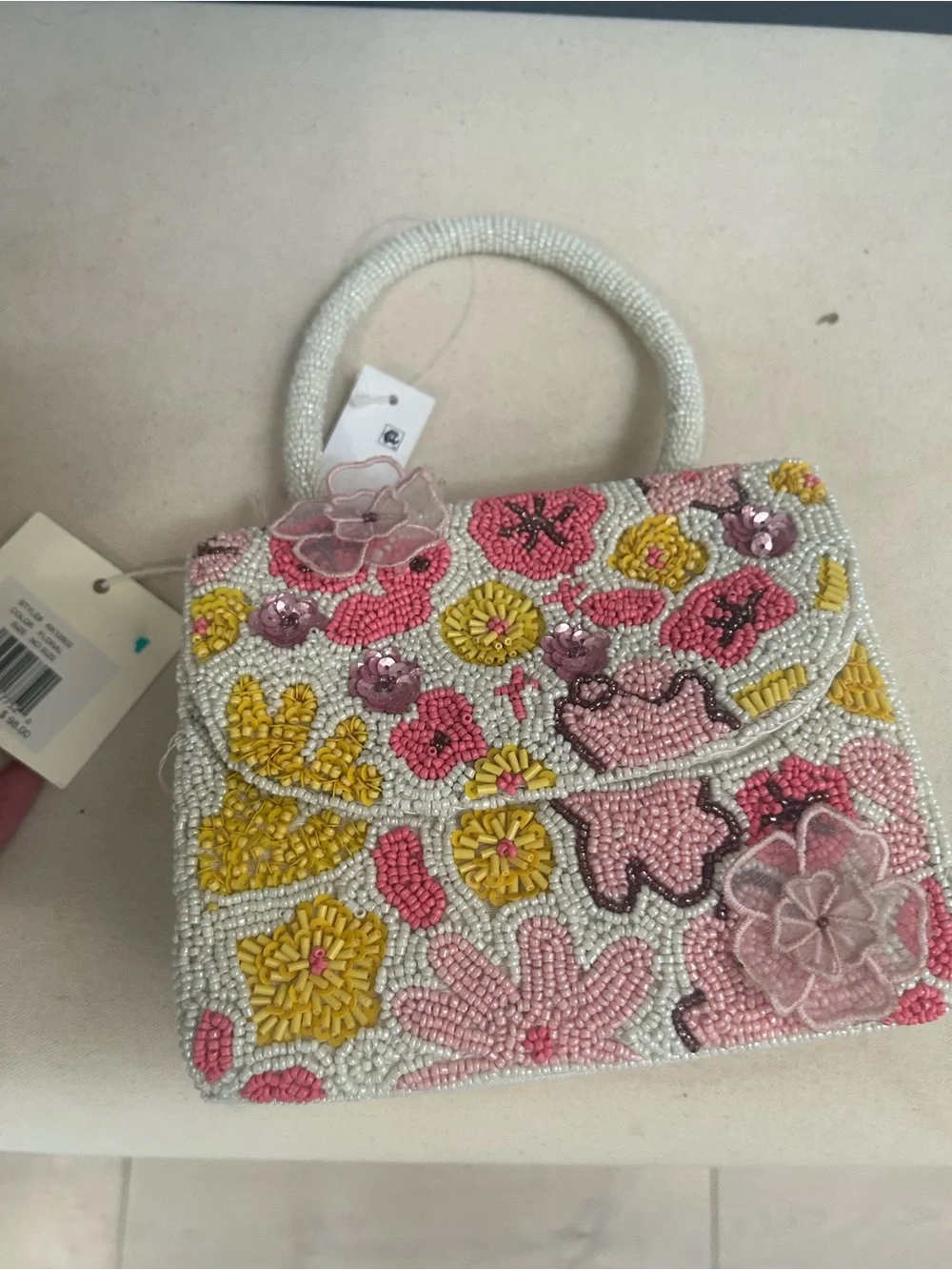 NWT SOL and MER top handle beaded and floral shoulder bag.